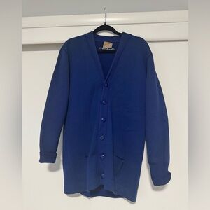 Vintage Dehen 100% wool cardigan letterman sweater. Amazing blue with pockets.
